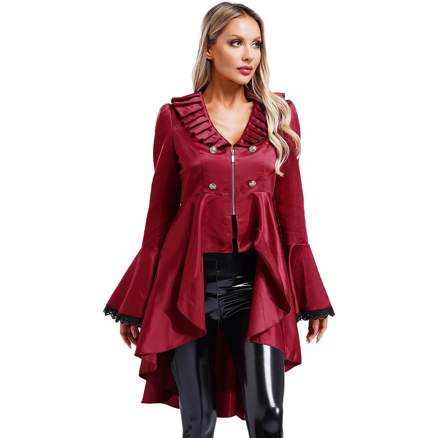 Damen Erwachsenen Steampunk Gothic Vintage Frack Jacke Renaissance viktoria nischen mittelalter lichen Langarm Smoking Mantel Halloween Kostüm