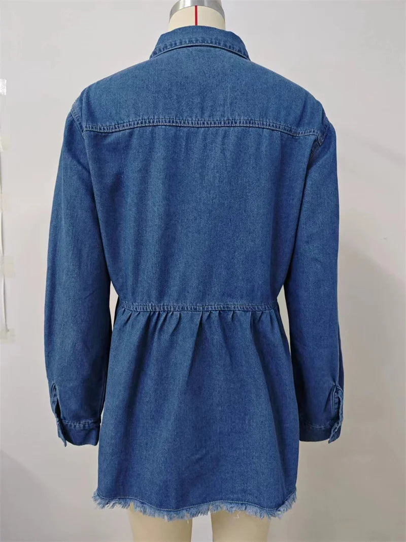 2024 Mode Falten rock Saum Jeans jacke Frauen Frühling Sommer dünne lässige einreihige Strickjacke Mantel weibliche schlanke Oberbekleidung