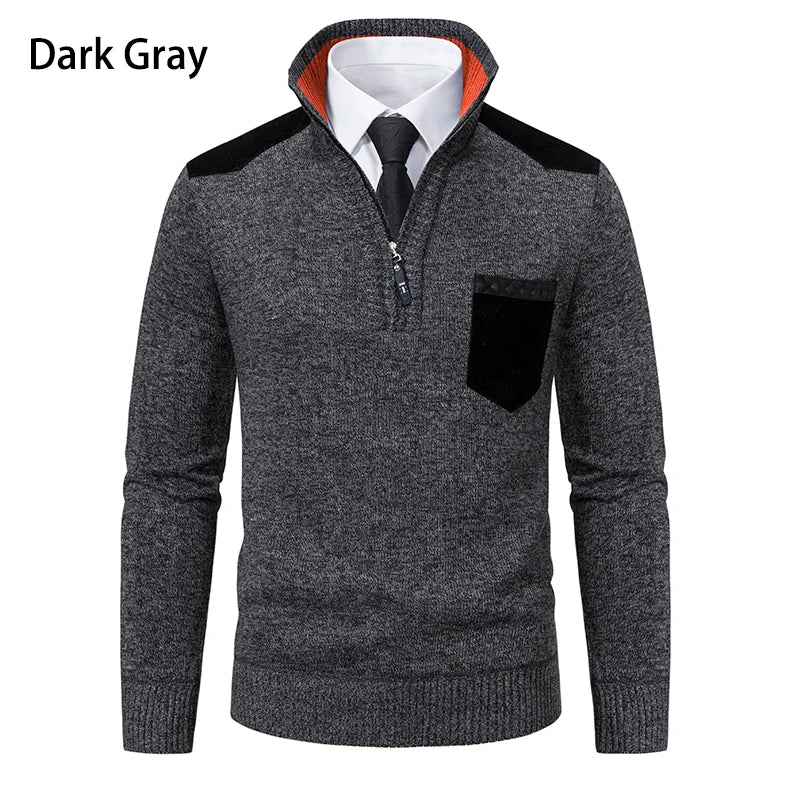 Herbst Winter Herren Strick pullover halber Reiß verschluss Pullover Herren Mode Slim Fit Stehkragen warme lässige Strick pullover