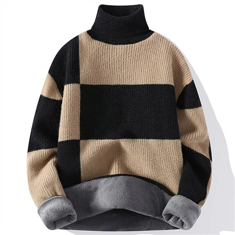 Neue Winter Fleece Roll kragen pullover Männer warm gestrickte Pullover Mode Patchwork Strick pullover Herren lässig Pullover Strickwaren