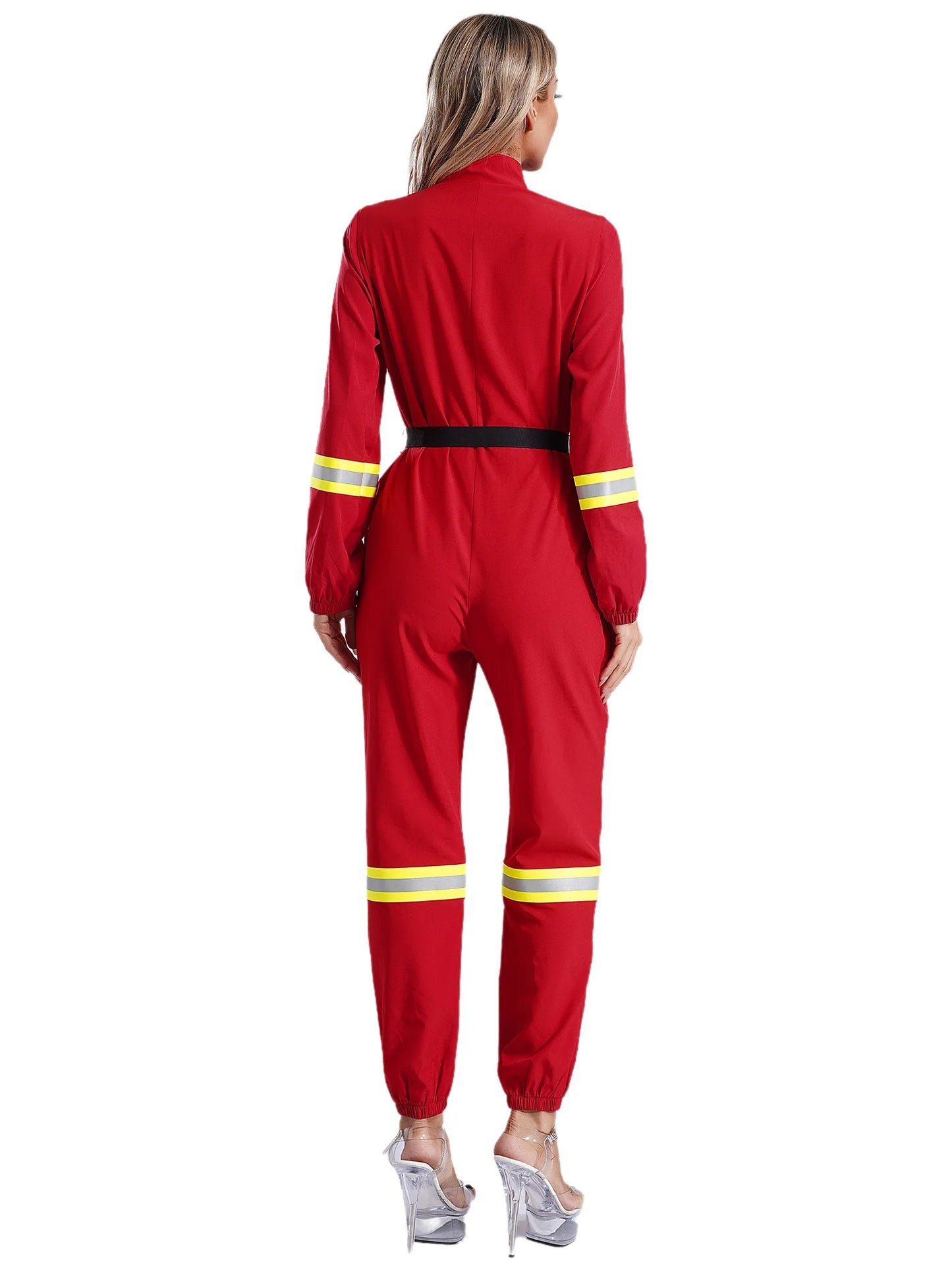 Damen Feuerwehr mann Kostüm Feuerwehr mann Langarm Front Reiß verschluss Overall Stram pler Overalls für Halloween Party Rollenspiel verkleiden