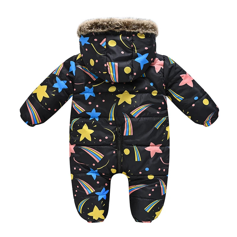 6 9 12 18 24 36 Monate Winter Baby Stram pler niedlichen Cartoon warme Mode Kapuze Reiß verschluss Pelz Kragen Junge Overall neue Kinder tücher