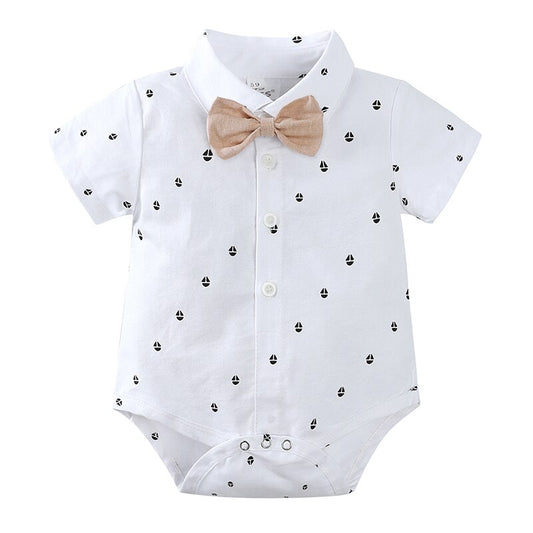 2023 Newborn Boy Gentleman Clothes 3 pcs Hat Romper Bow Decoration Bib Short Casual Suit For 0-24M Baby Birthday Wedding Costume