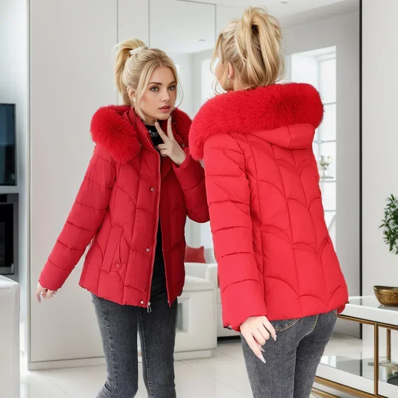 Winter 2024 Neue Daunenjacke Frauen Parkas Mode Hochwertige Warme Baumwolle Gefütterte Mantel Damen Kurzen Mantel Mit Kapuze Overwear Tops