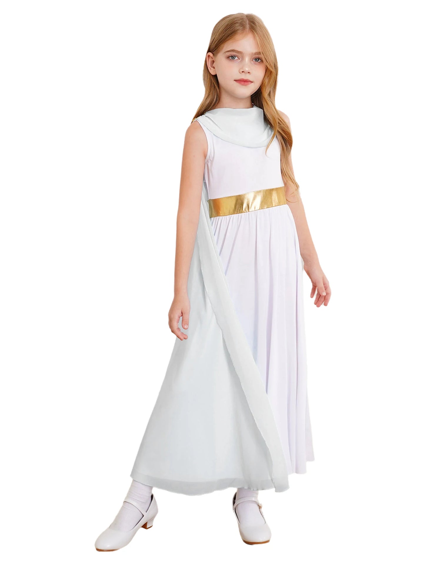 Kids Girls Roman Toga Costume Ancient Greek God Mythos Philosopher Nobility Cosplay Dress Up for Halloween Role Play Party