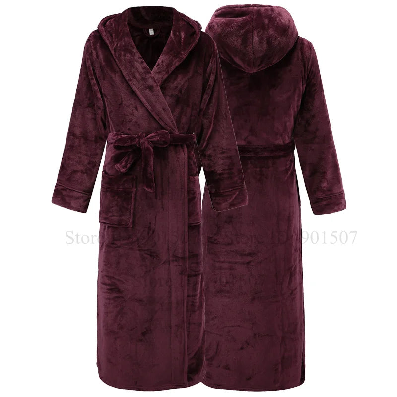 Kapuze Bademantel Nachthemd Frauen Weich korallen Fleece Roben Herbst Winter neue Nachtwäsche Liebhaber lange Kimono Kleid verdicken Nachtwäsche