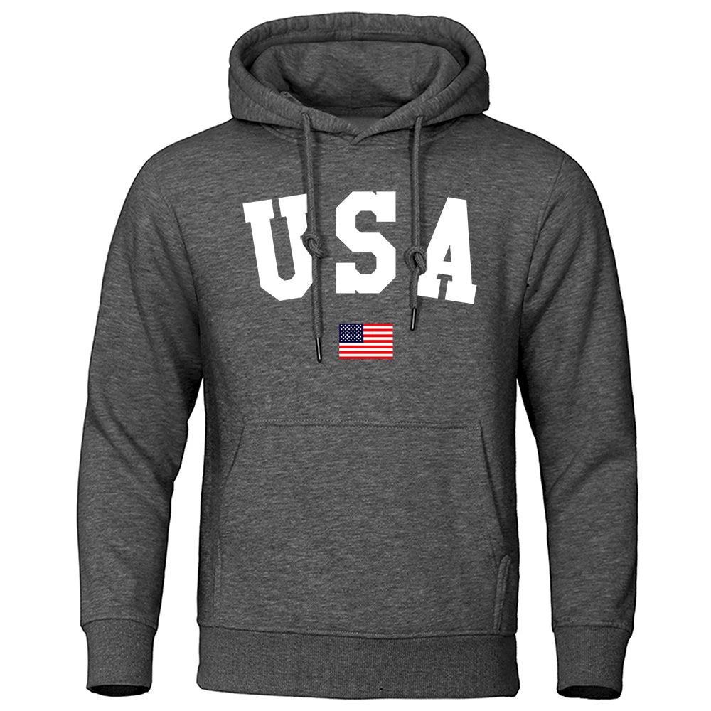 Capital Usa And Flag Of The United States Men Sweatshirt Japan Anime Clothes Autumn Loose Hoodies Fashion Pocket Warm Pullovers