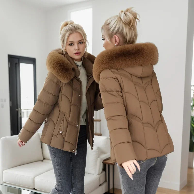 Winter 2024 Neue Daunenjacke Frauen Parkas Mode Hochwertige Warme Baumwolle Gefütterte Mantel Damen Kurzen Mantel Mit Kapuze Overwear Tops