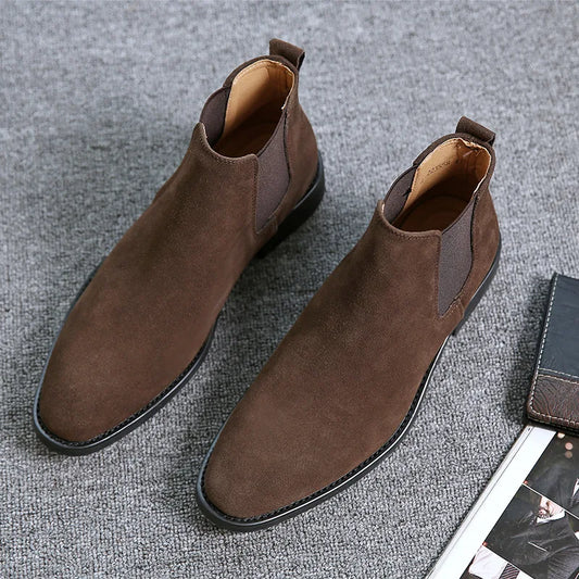 Men's Retro Classical Chelsea Boots Cow Suede Genuine Leather Men Fashion Ankle Boot Mens Casual Short Boots High-Top Shoes