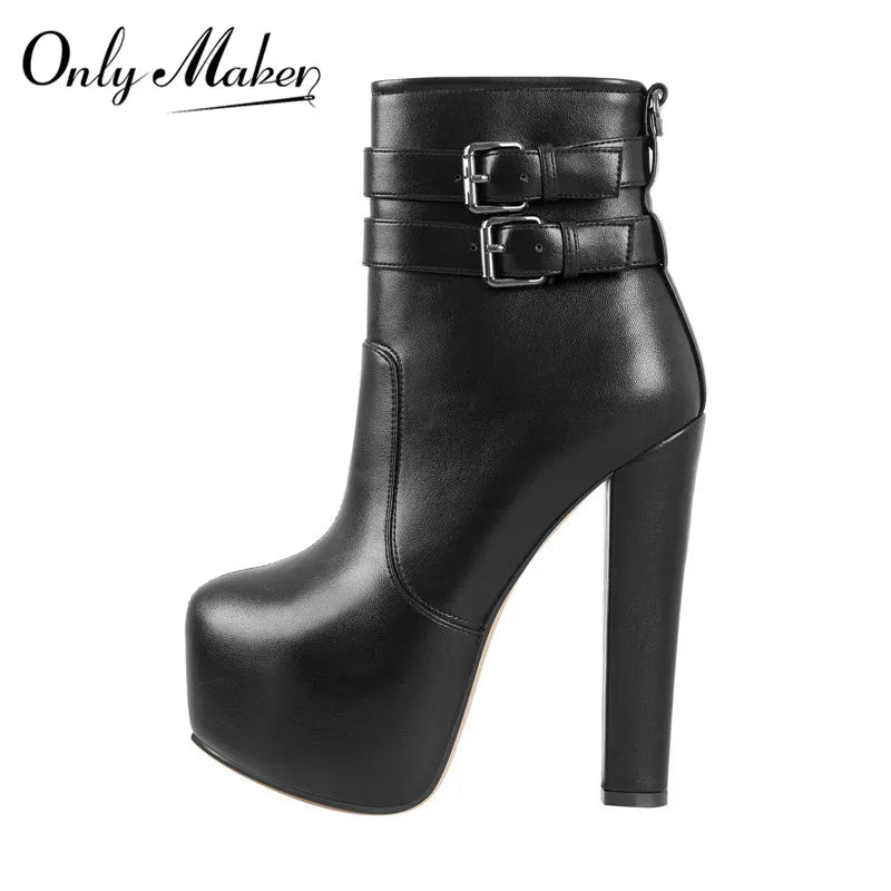 Only maker Frauen Plattform Stiefeletten runde Zehen kurze Stiefeletten blockieren klobige High Heel schwarz dickes Party kleid hand gefertigte Stiefel