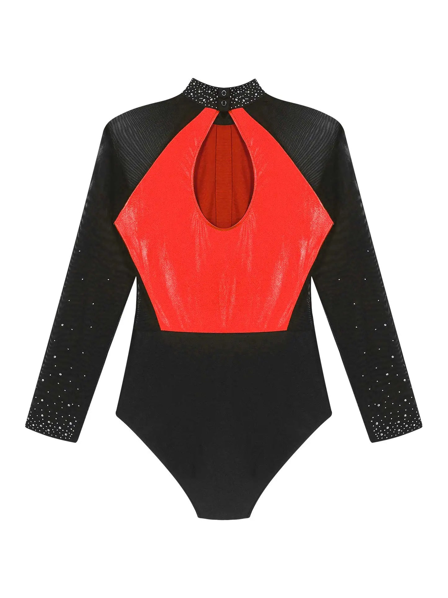 Funkelnde Strass steine für Damen Farb block Gymnastik Trikots Langarm Ballett Tanz Bodysuit Overall sportliche Tanz kleidung