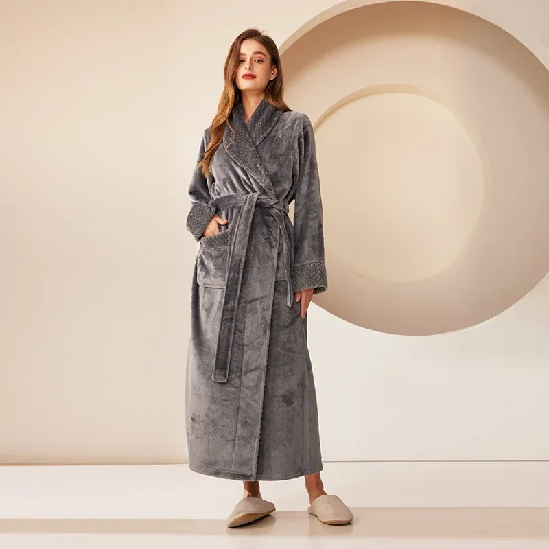 2024 neue Frauen Warme Kimono Roben mit Tasche Flanell Nachtwäsche Verdicken Bademantel Kleid Lose Nachtwäsche Weiche Dusche Nachthemd