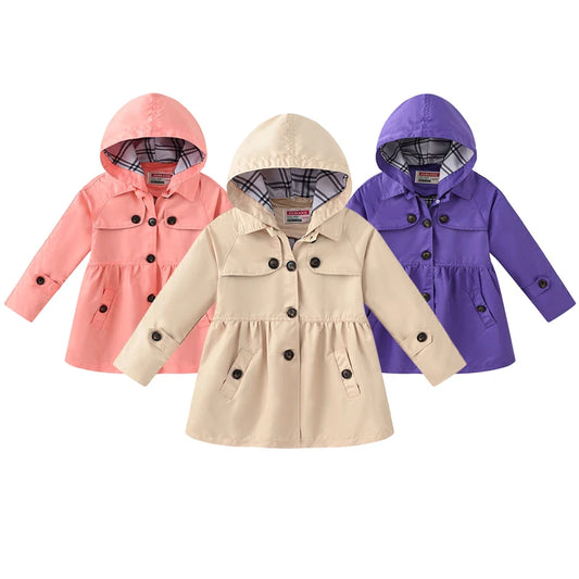 5 6 8 10 12 jahre Mädchen Jacke Frühling Und Herbst England Stil Graben Mantel Mit Kapuze Lange Hülse Windjacke Oberbekleidung kinder Kleidung