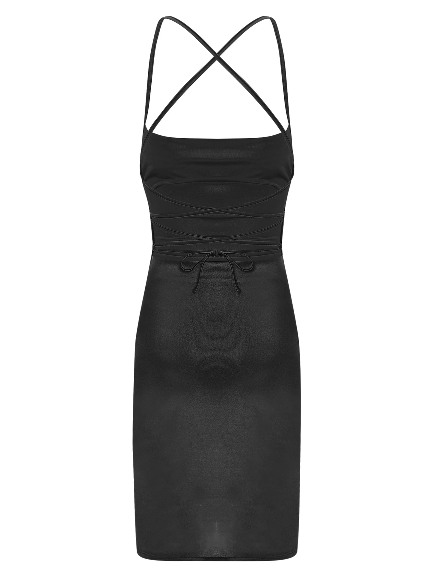 Frauen glänzend kreuz und quer zurück Bodycon Kleid seidig Cocktail Party Kleid Ballsaal Rave Party Club Dance wear sexy Babydoll Kleider