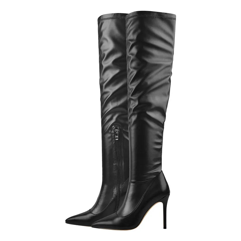 Onlymaker Über Die Knie Frauen Spitz Seite Zipper Patent Leder Dünne High Heels Concise Sexy Party Herbst Winter Stiefel