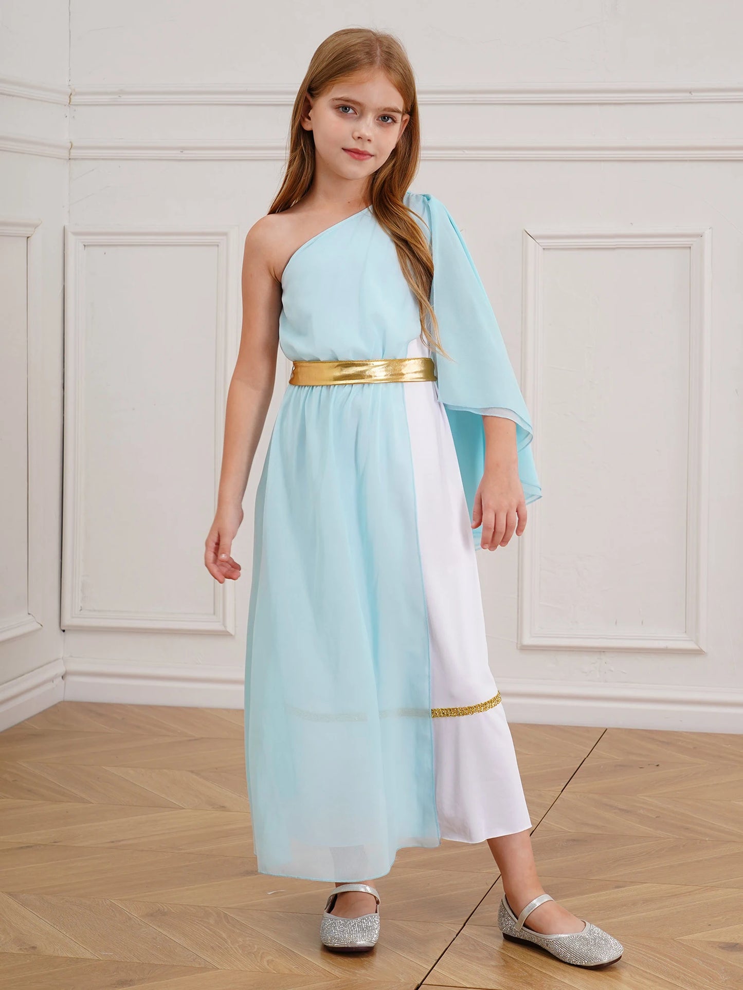 Kids Girls Greek Princess Costume Ancient Roman Empress Tulle Long Maxi Dresses Halloween Toga God Nobility Cosplay Dress Up