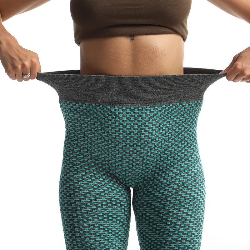 CUHAKCI High Waist Stretch Honeycomb Print Leggings Hip Lifting Workout Yoga Women Pencil Pant Stretch Slim Fit Leggins