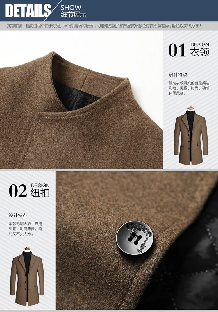 Herbst und Winter High-End-Marke Boutique Warme Woll Business Casual Woolen Langen Mantel Männliche Woo Jacke Grau Schwarz Kamel