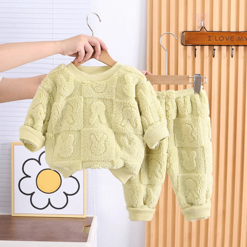 Niedlichen Kaninchen Winter Baby Mädchen Kleidung Sets Plüsch Warm Halten Mode Top + Hosen 2Pcs Mädchen Anzüge Geburtstag Geschenke neue Kinder Kleidung