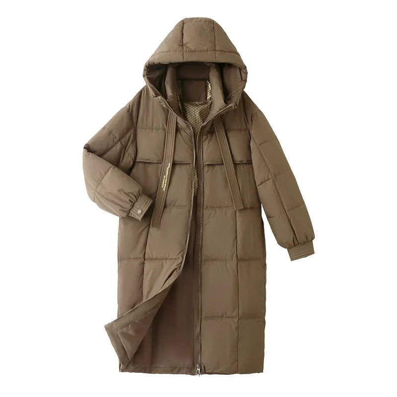 Frauen Parkas 2024 Herbst Winter Daunen Baumwoll jacken gepolstert verdickt Overknee locker lässig lange warme Taschen Mantel Schnee mantel