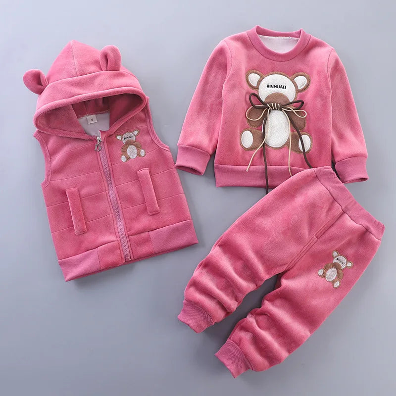 2024 neue Baby Mädchen Kleidung Herbst Winter Mädchen Kleidung setzt niedlichen Cartoon Mantel Weste Hosen Prinzessin Anzug Kinder kleidung