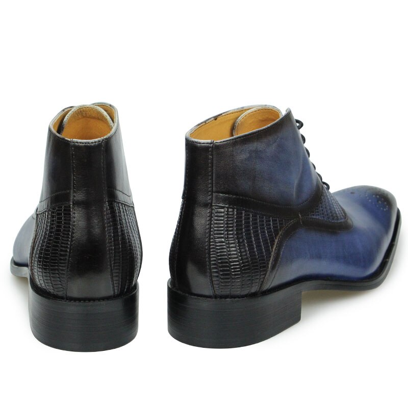 Genuine Leather Shoes Men&#39;s Boots Ankle Business Male Blue and Black Basic Boot Lace Up Shoes for Men Factory Drop Shipping
