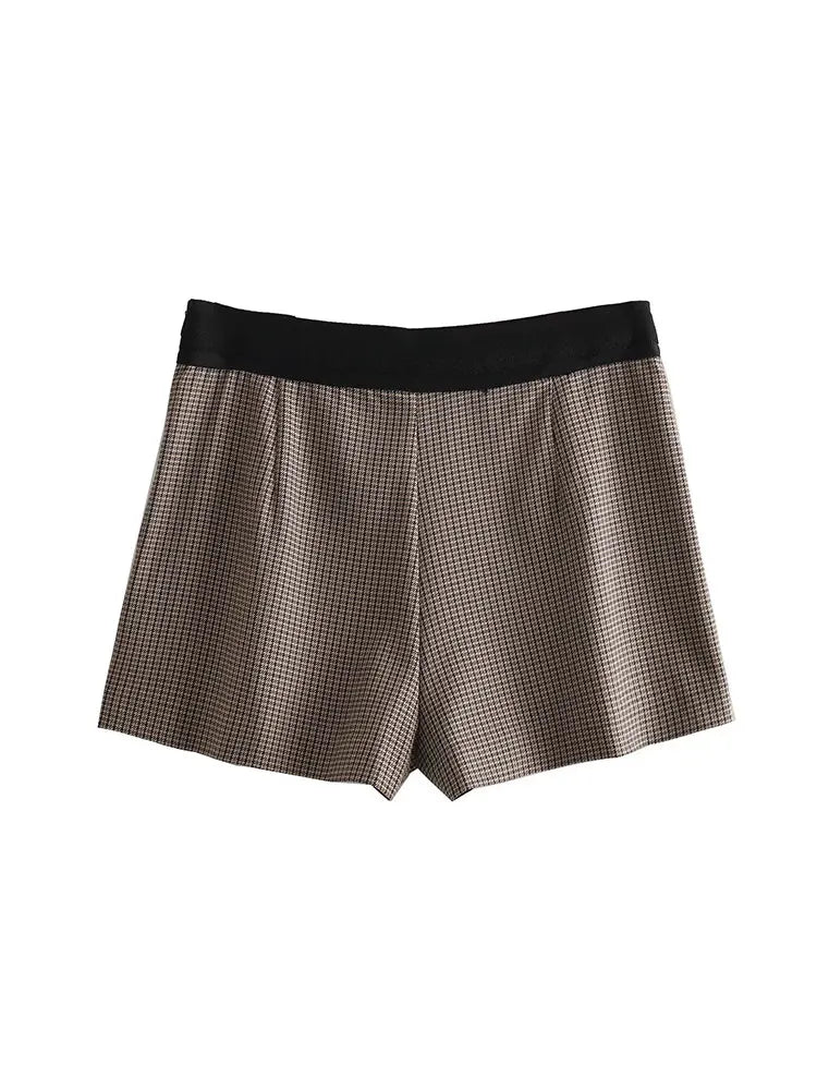 Traf 2024 Frühling Frauen Shorts Mode Qianniao Gitter breite plissierte kurze Rock Hosen Shorts lässig elegante schlanke Shorts