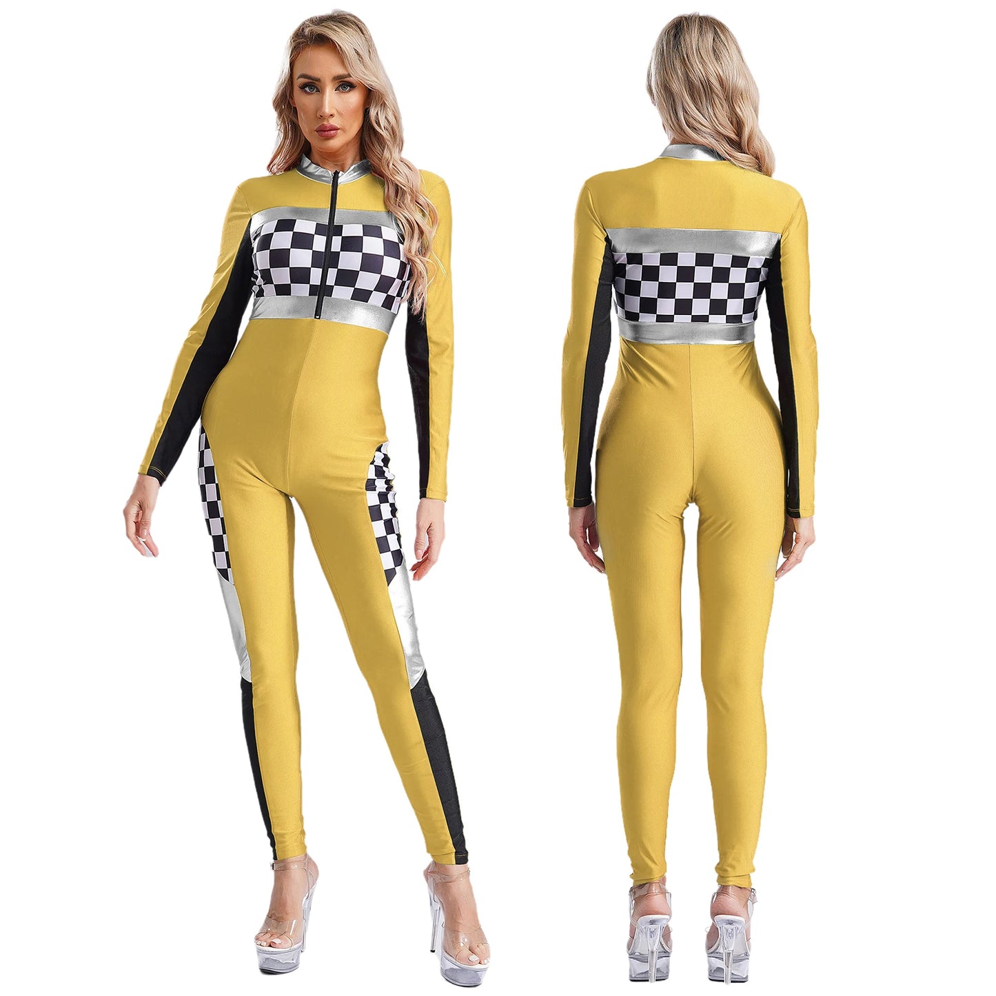 Damen Rennwagen Fahrer Overall Halloween Dragster Racer Pullover Kostüm für Themen Party Motorsport Cosplay Kostüm