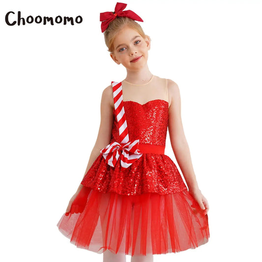 Mädchen Weihnachten Zuckers tange Kostüm Pailletten Tutu Kleid für Weihnachten Tanz Urlaub Party Festival Santa Claus Bühnen performance