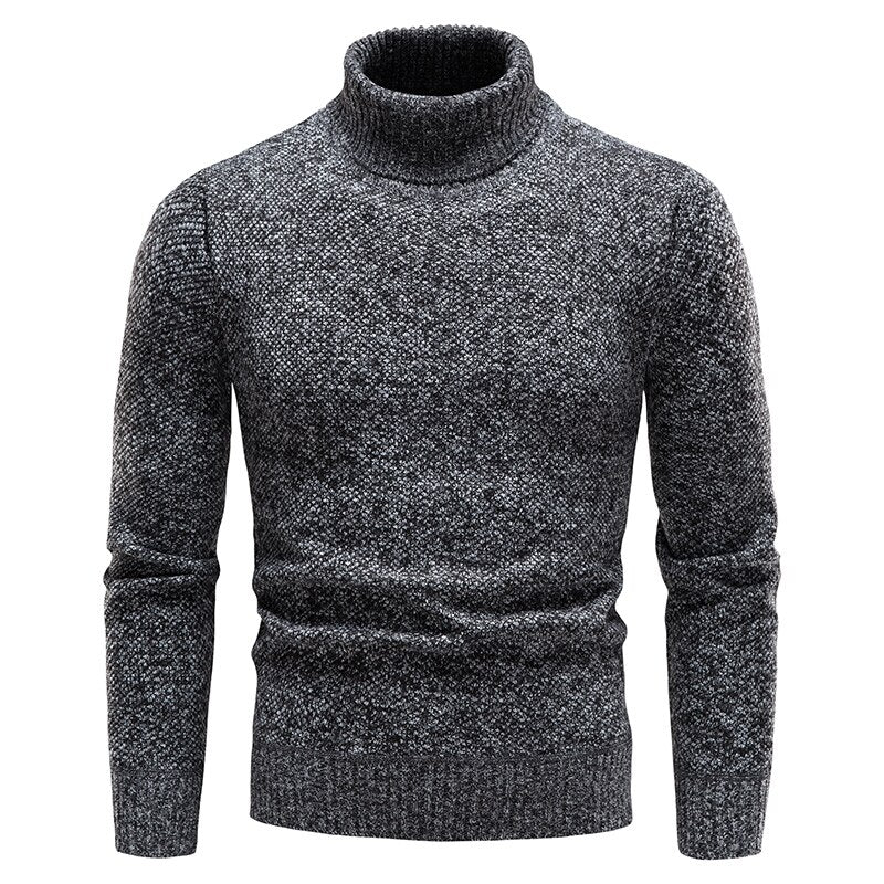 New Autumn Winter Turtleneck Sweaters Men Slim Knitted Pullovers Mens Solid Color Casual Knitwear Sweaters Fleece Warm Pullovers