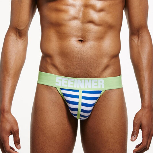 Men&#39;s Combed Cotton Breathable Stretch Striped High Waist Briefs Panties