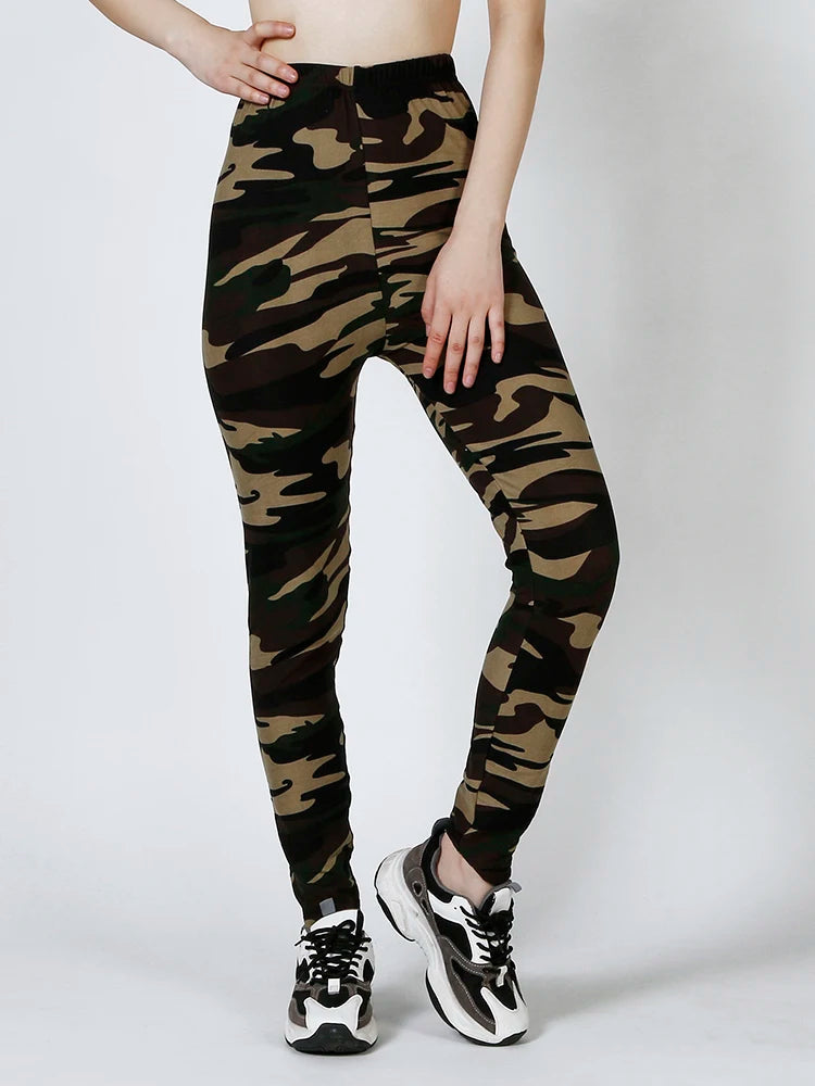 CUHAKCI Camouflage Printed Women Leggings Fitness Leggins Gym High Elastic Skinny Army Green Jegging Sport Pencil Pants New