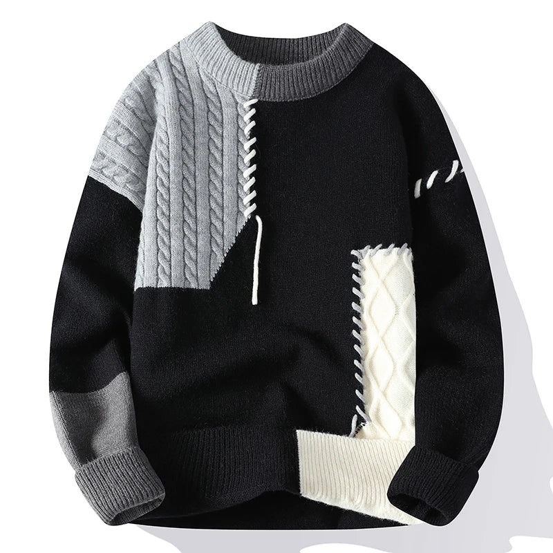 Herbst Winter neue Strick pullover Männer Patchwork o Hals lässige Strickwaren Herren lose Mode Streetwear y2k Strick pullover Mann