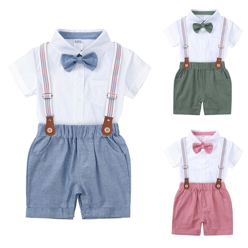 2023 Newborn Baby Gentleman Outfits Suit 2Pcs Bow Tie Romper+Suspenders Shorts Toddler Costume For Boy Wedding Birthday Party