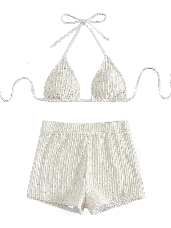 New High Elastic Bikini Set for 2023 Summer Solid Color Mesh Flat Corner Pants Women Swimsuit Beach Bathing Suit Swimwear