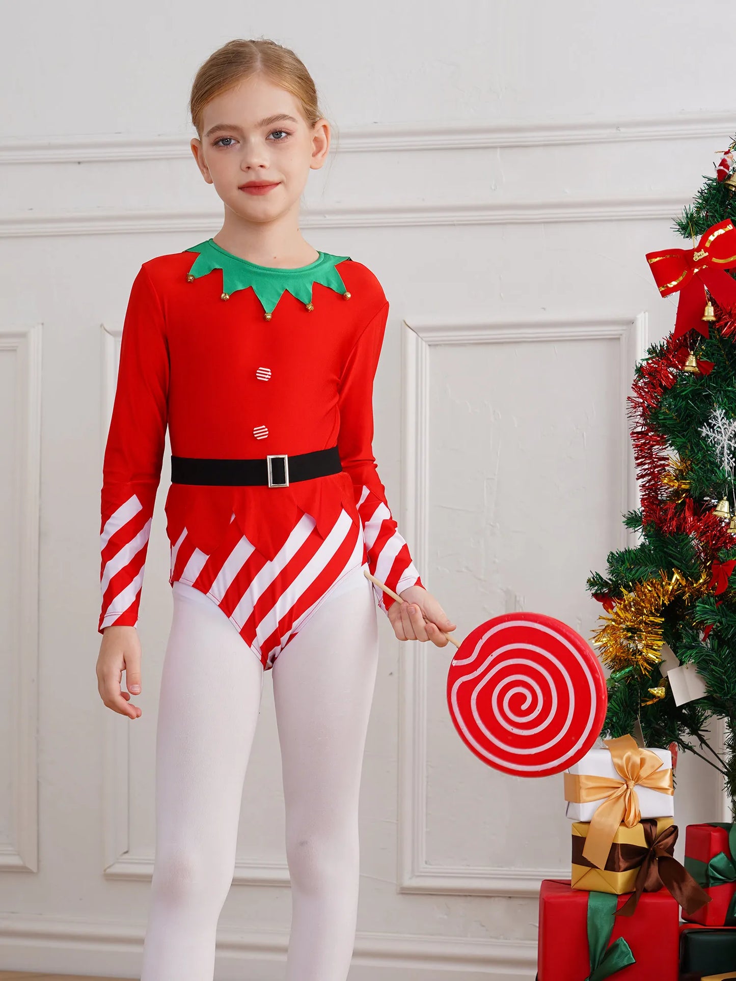 Kinder Mädchen Weihnachten Tanz Trikots sportliche Gymnastik Bodysuit Santas Helfer Weihnachten Party Urlaub Bühne Performance Kostüm