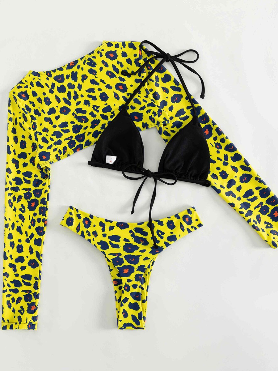 Long Sleeve Bikinis 2023 Women Leopard Swimsuit Sexy Trikini Swimwear Female Bathers Bathing Suit Swimming Summer Beachwear