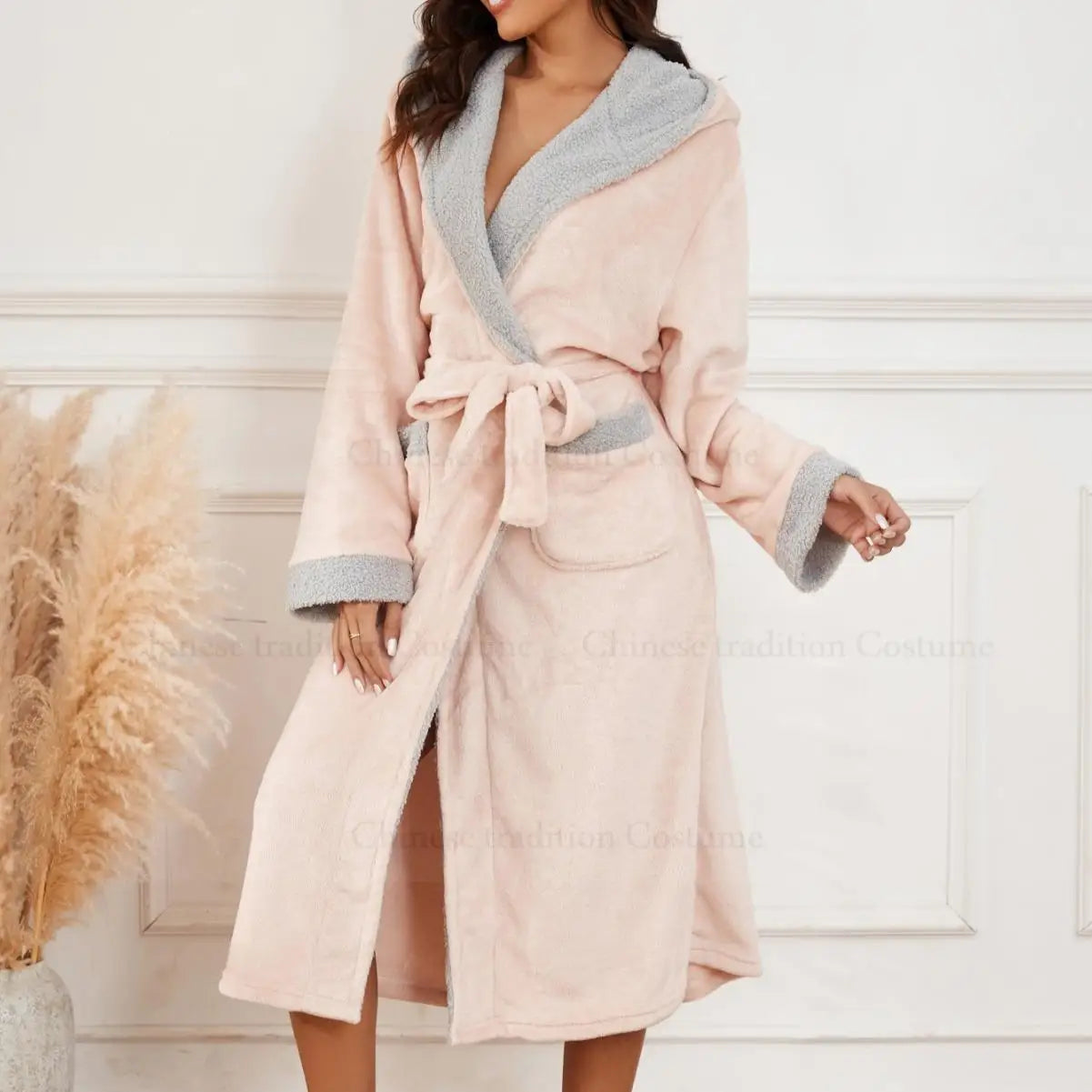 Frauen Mit Kapuze Nachtwäsche Flanell Bademantel Winter Herbst Neue Kimono Morgenmantel Dame Lose Nachtwäsche Dusche Peignoir Roben