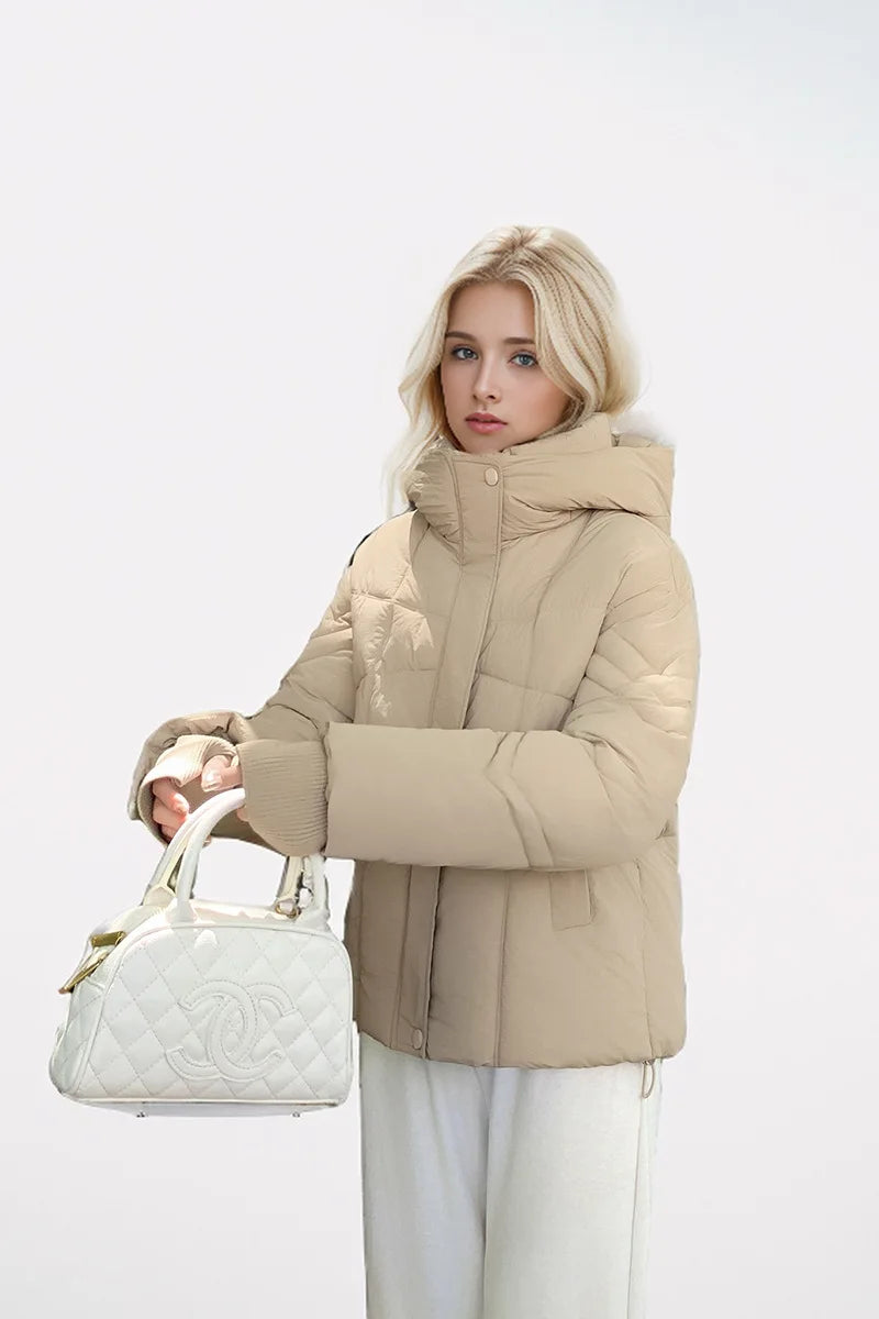 MIEGOFCE Frühling Herbst Kurze Frauen Jacke Große Tasche Stehkragen Mit Kapuze Mantel Warme Gestrickte Gewinde Hülse Parka MZ-24585