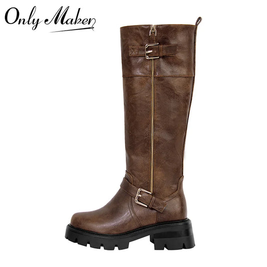 Only maker Frauen Schnalle Gothic schwarz kniehohe Stiefel hochhackige Metall Seite Reiß verschluss Mode matt moderne Gewinner Stiefel