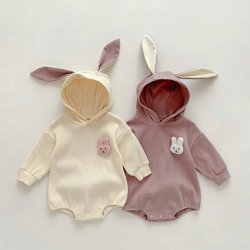 3 6 12 18 24 Monate Baby Stram pler niedlichen Hasen ohren Kapuze Säugling Mädchen Overall Frühling Herbst Baumwolle Baby Boy Kleidung Geburtstags geschenk