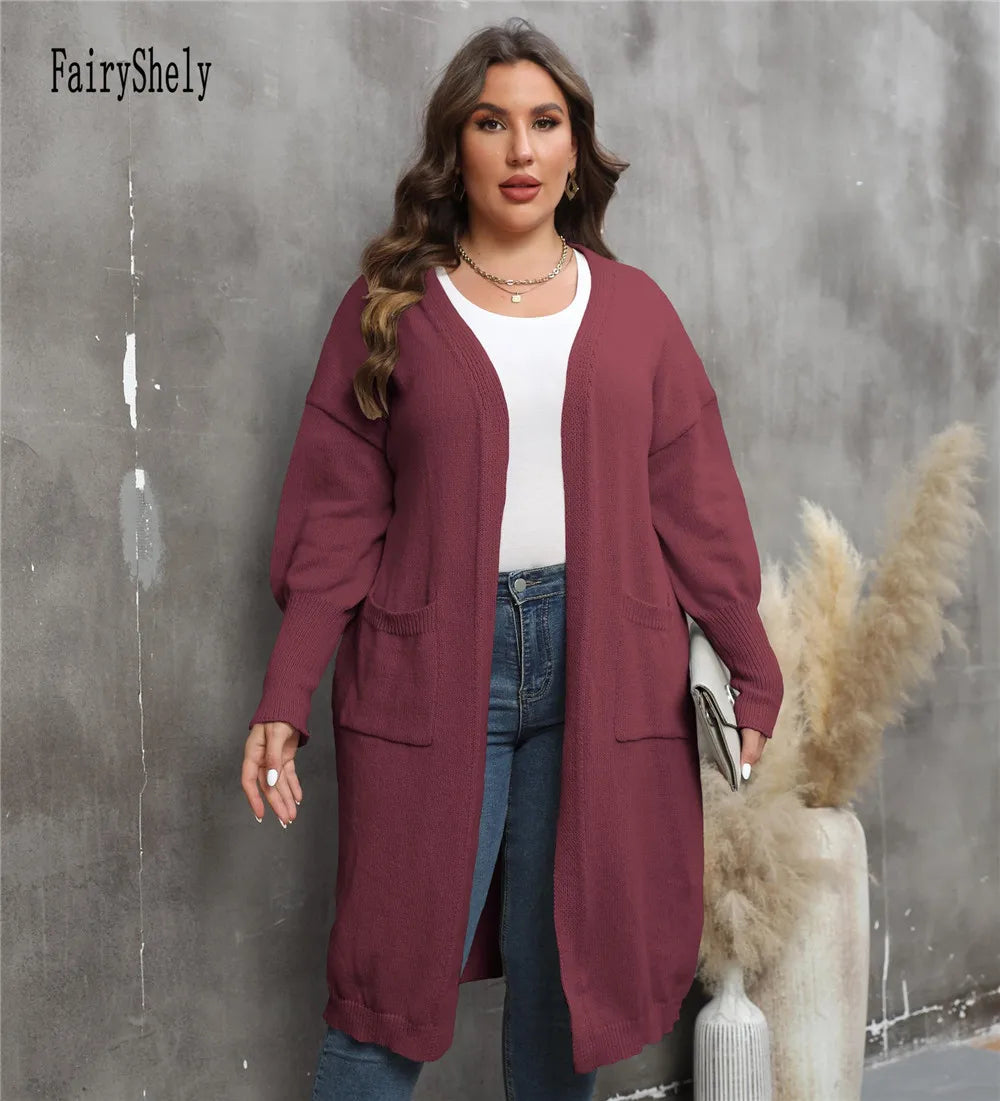 2025, Winter Lange Plus Größe Pullover Strickjacke Frauen Tasche Große Strickjacken Damen Casual Lose Übergroßen Gestrickte Mantel Große Outwear