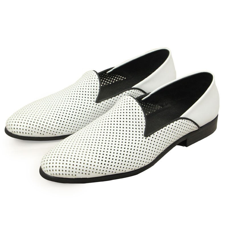 New Loafers White Men&#39;s Shoes Summer Casual Shoes for Men Genuine Leather Breathable Hollow Soft Hand Sewing Luxury Fashion Shoe