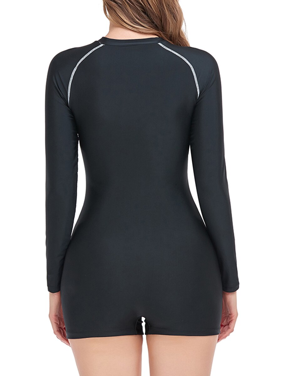 2023 Long Sleeve Slim Swimwear Female Surfing Swimsuit Women Zipper One Piece Rash Guard Diving Clothes Bathing Swimming Suit