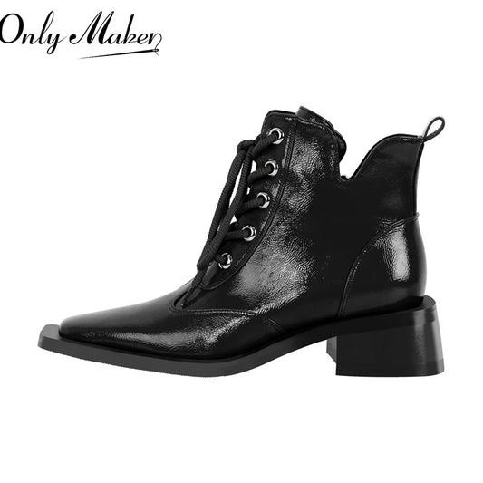 Nur Maker Square Toe Schnürung Chunky Heel Stiefeletten Seite Reiß verschluss Mode Stiefel