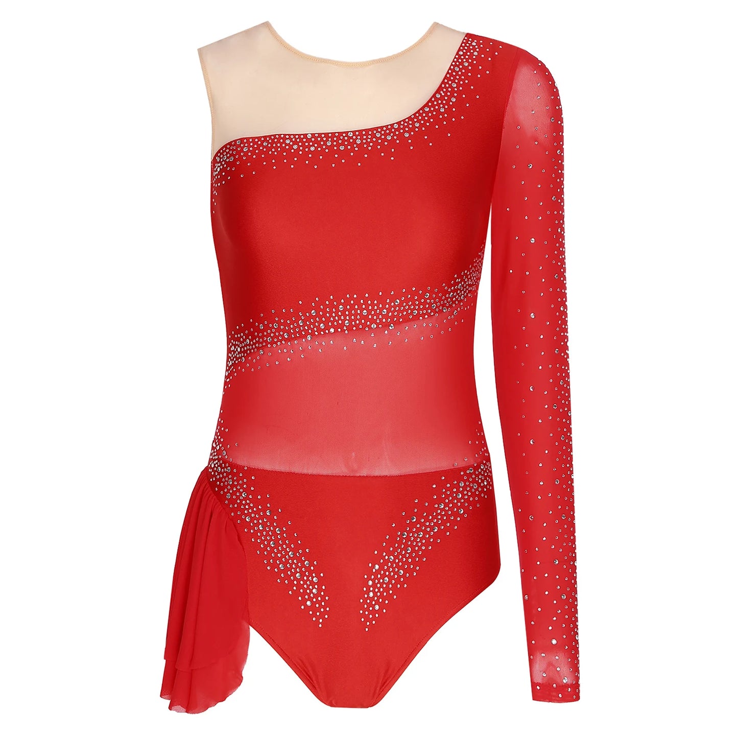 Damen glänzenden Strass eine Schulter Ballett Tanz Gymnastik Trikot Bodysuit Eislaufen Training Overall sportliche Tanz kleidung