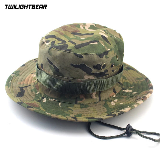 Outdoor Camouflage Boonie Hat High Quality Bucket Hats Hunting Hiking Fishing Climbing Multicam Hats Fisherman Hat 26 Colors AE1