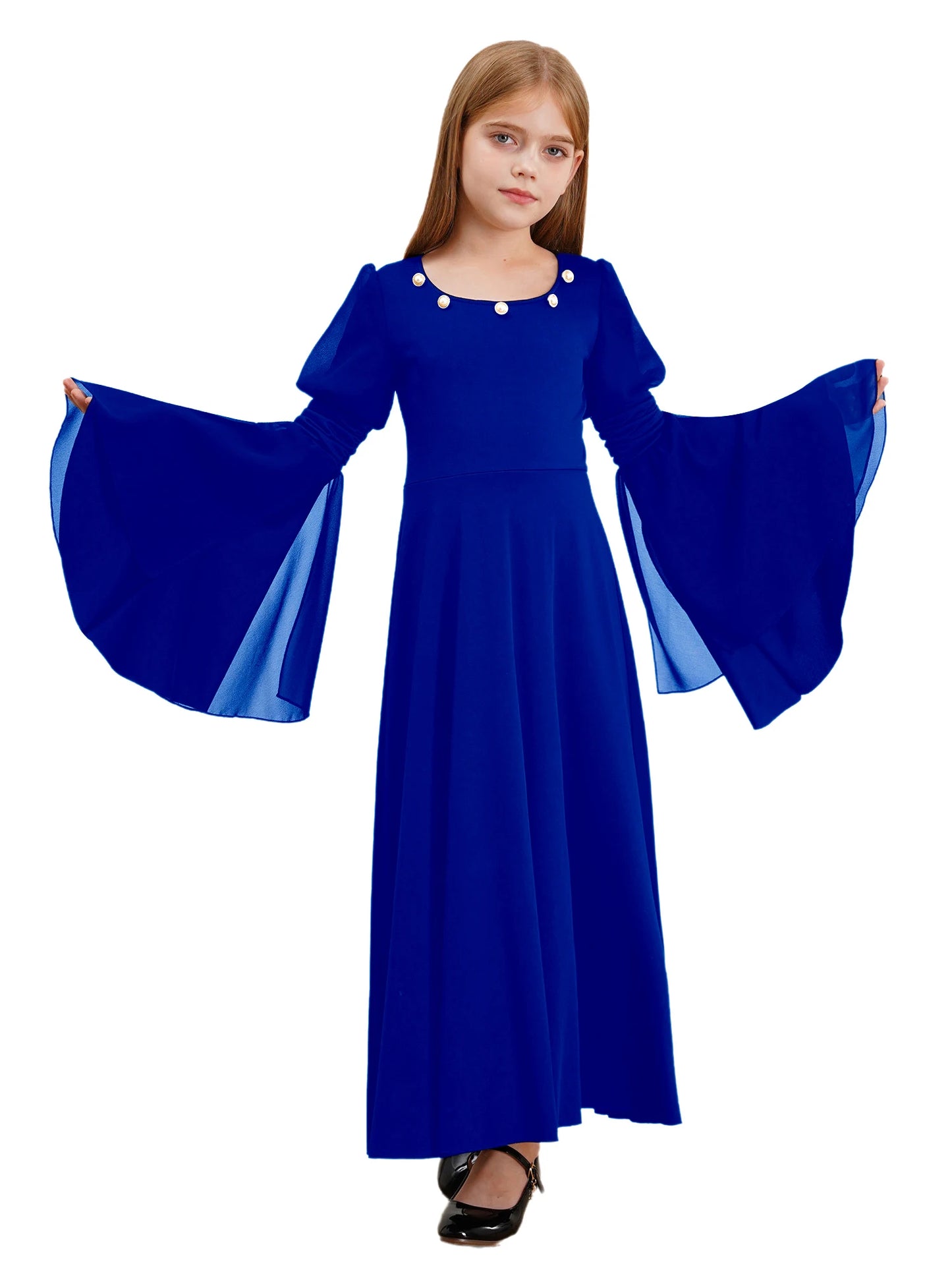 Kinder Mädchen mittelalter liche Renaissance Fee Kostüm Glocken ärmel Perlen viktoria nischen Kleid Retro-Kleid für Halloween Cosplay-Party