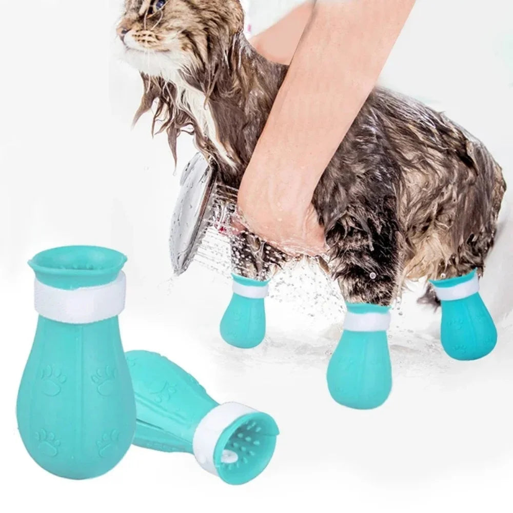 Katzen klauens chutz Katzen schuhe Katze verstellbar für Haustier Bad Wasch stiefel Silikon Anti-Kratzer Katzen handschuhe Haustier pflege zubehör