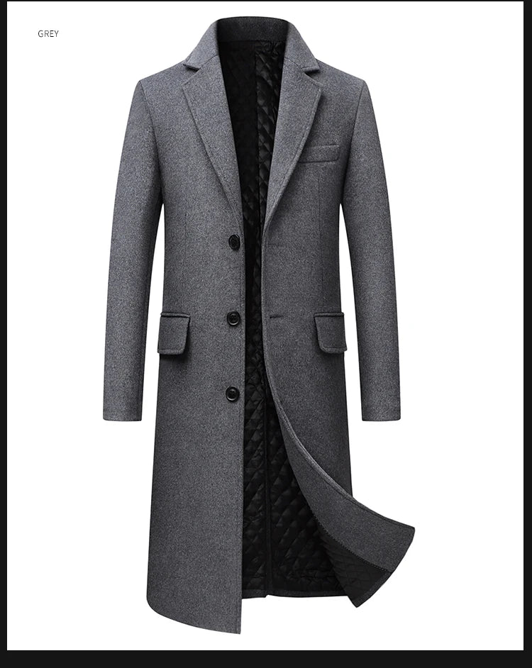 Herbst Winter Herren Woll jacken Boutique High-End Woll mischung Mantel Trench Men X-langen dicken Mantel über dem Knie Trenchcoat